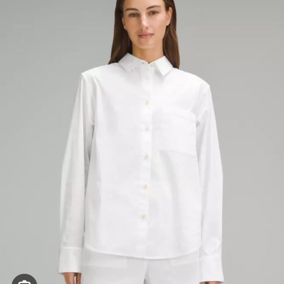 lululemon athletica Tops - lululemon Women's Casual Relaxed-Fit Cotton-Blend Poplin Button-Down Shirt M